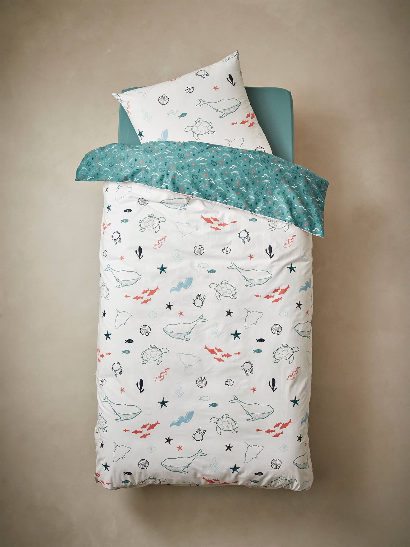 Conjunto infantil de capa de edredom e fronha, estampa Seascape, Basics azul médio