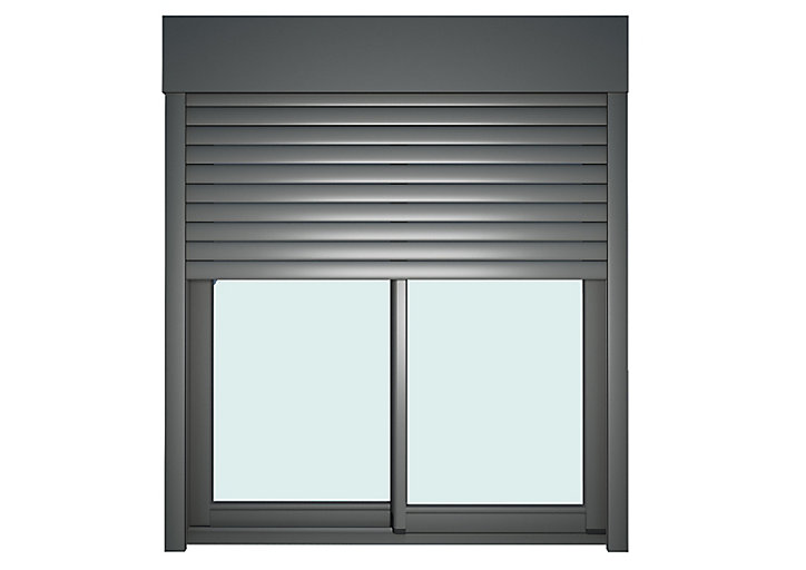 Baie vitrée coulissante alu + volet roulant motorisé Goodhome gris - l.180 x h.215 cm - Uw 1,7