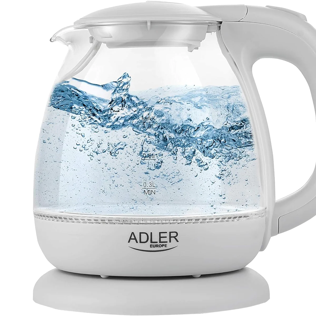 bouilloire électrique en verre de 1L 1100W blanc Adler