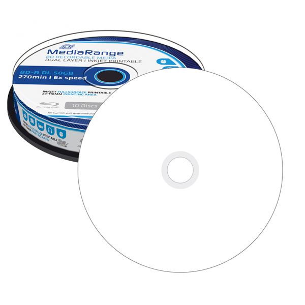 MediaRange BD-R 50GB 6X Fullsurface Inkjet Printable Cake 10 - MR509