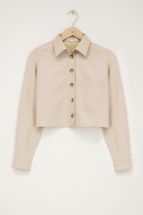 Beige cropped blouse leatherlook