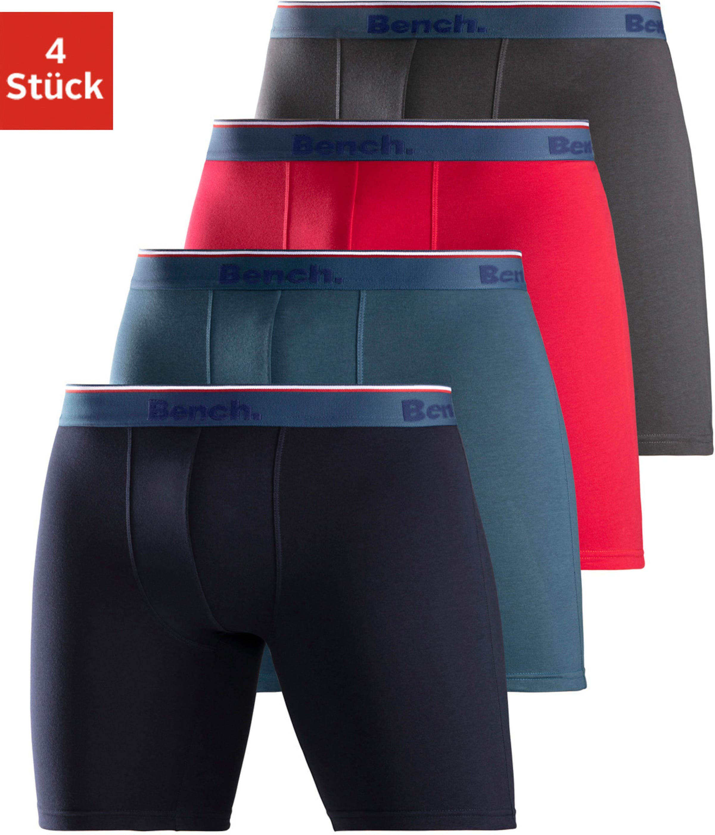 Bench. Langer Boxer in rot, blau, anthrazit, schwarz