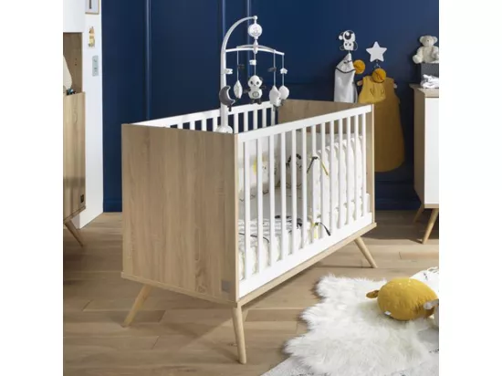 Lit bébé évolutif Seventies Bois et blanc