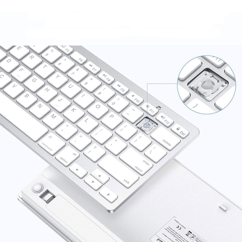 (DE Layout QWERTZ) Universal Bluetooth Tastatur Slim Design im Alu Look - Silber / Weiss