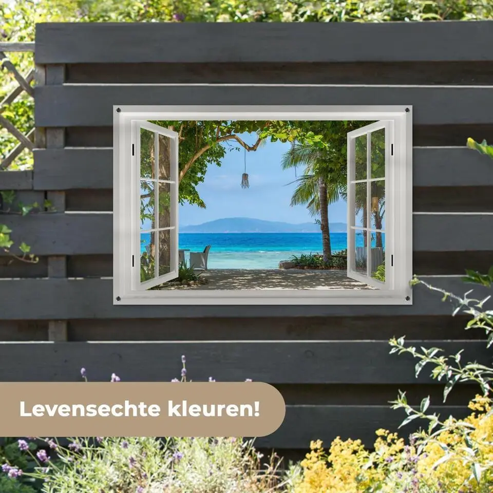 MuchoWow Tuinposter 120x80cm Doorkijk Boom Zee Palmboom