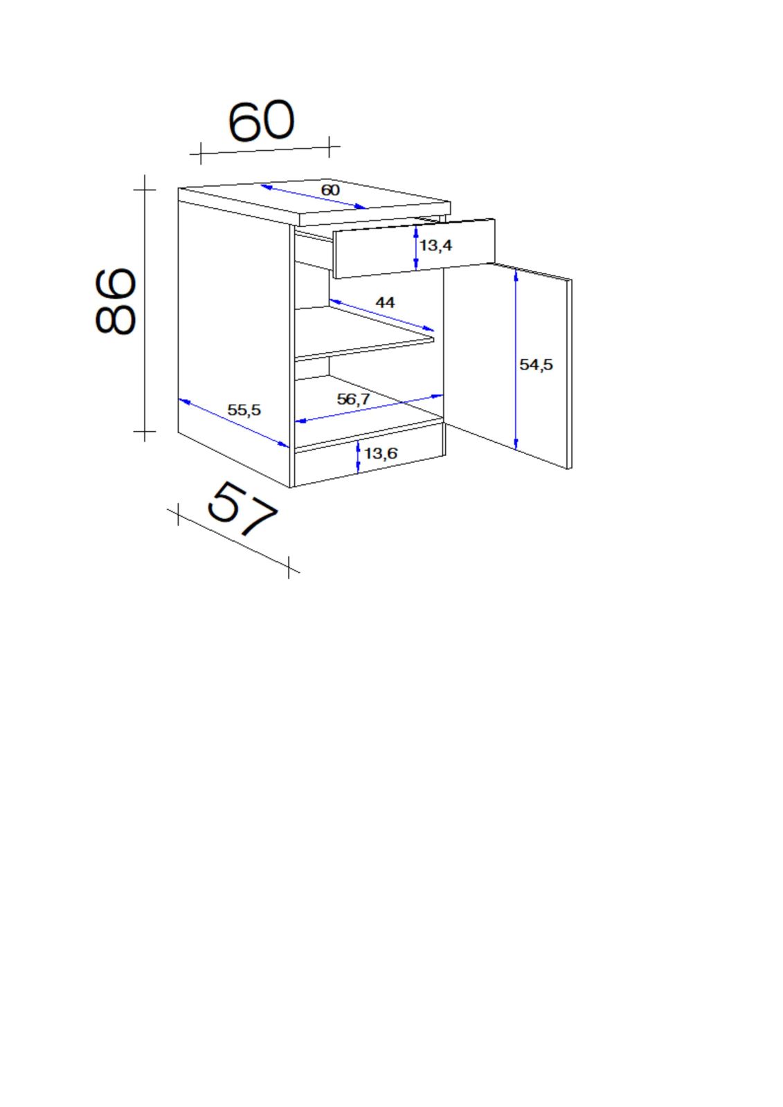 Unterschrank ELEA - weiß-Beton - 60 cm