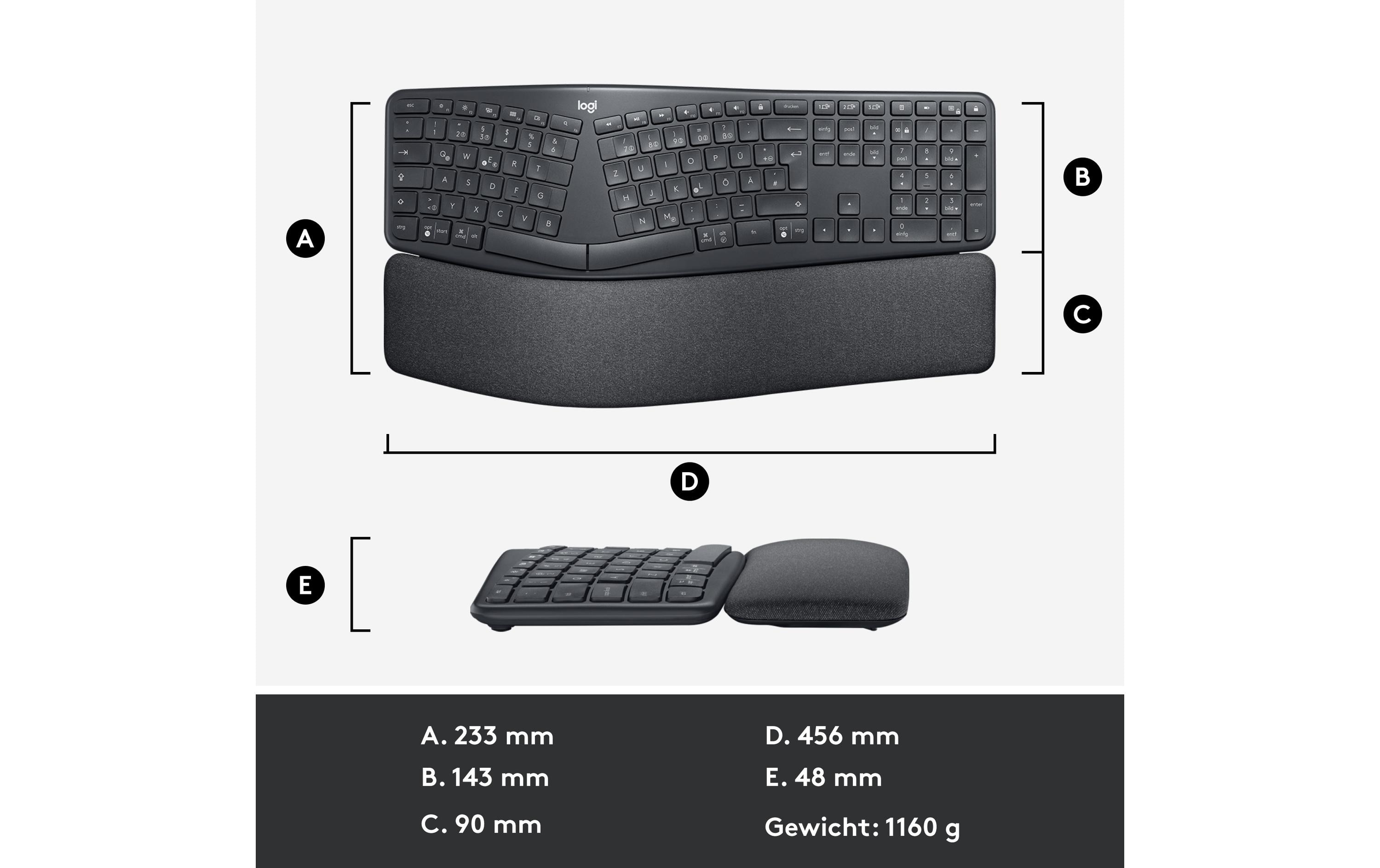 Tastatur K860 for Business<br>Ergonomische und kabellose Tastatur mit Logi Bolt Empfänger