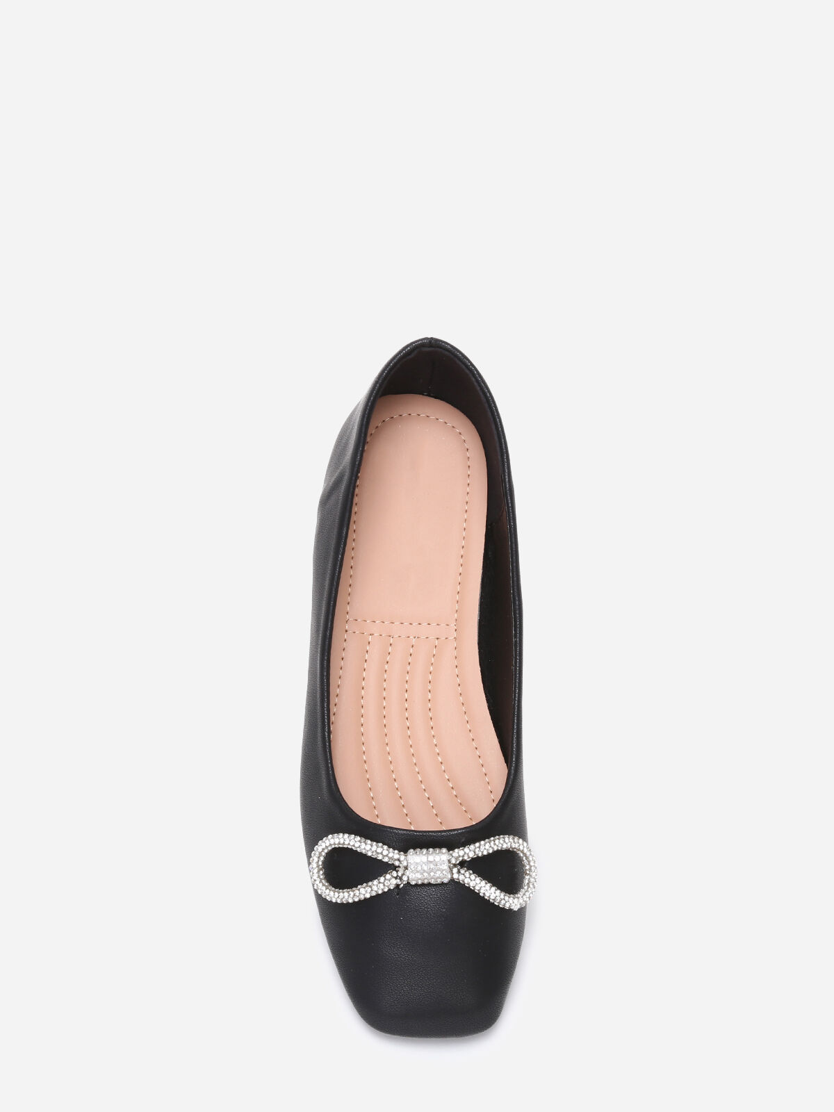 Ballerines carrées à noeud en strass- Noir