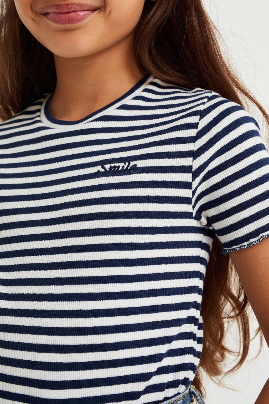 WE Fashion gestreept T-shirt blauw/wit