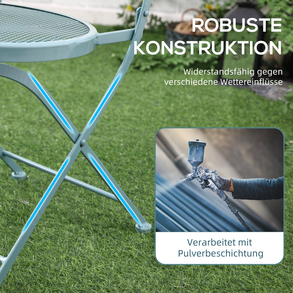 Outsunny 3-delige tuinmeubelset, bistroset, 55,5L x 55,5B x 69,5H cm, metaal, blauw
