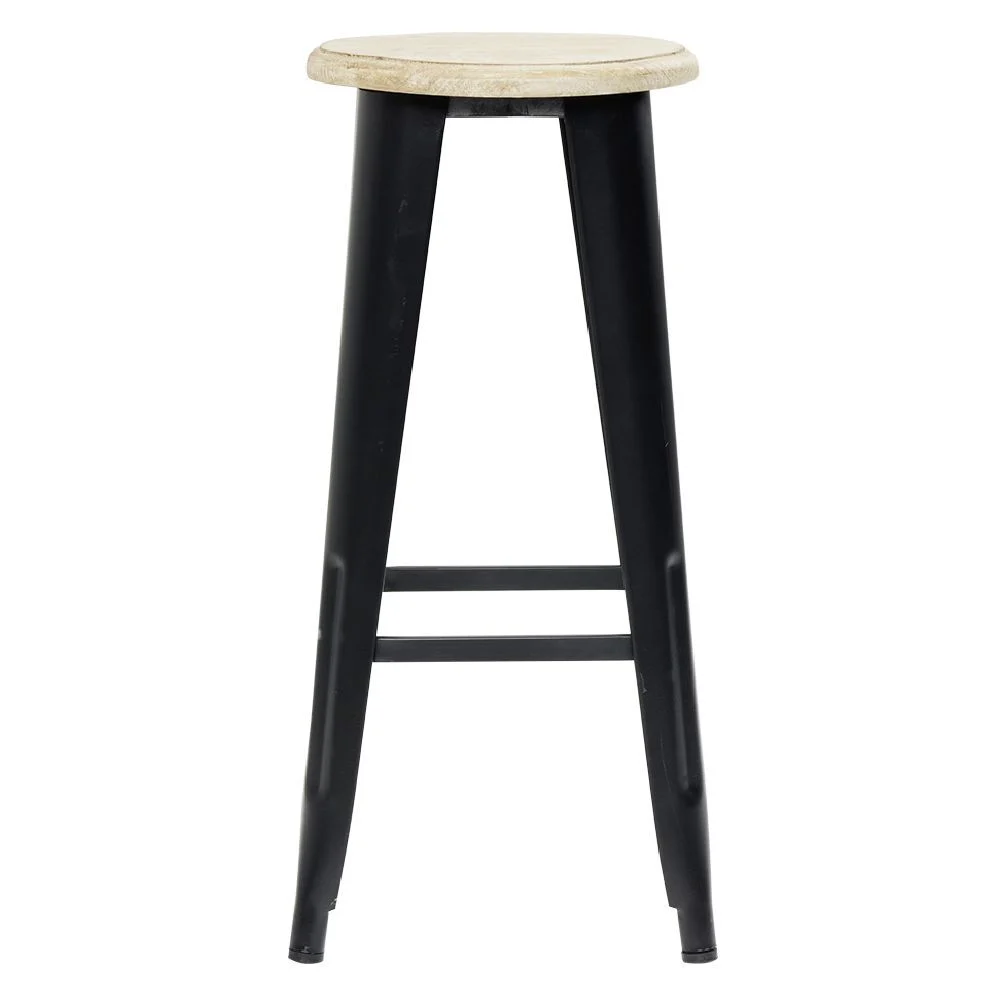 Tabouret de bar New York métal noir avec assise en pin naturel x2