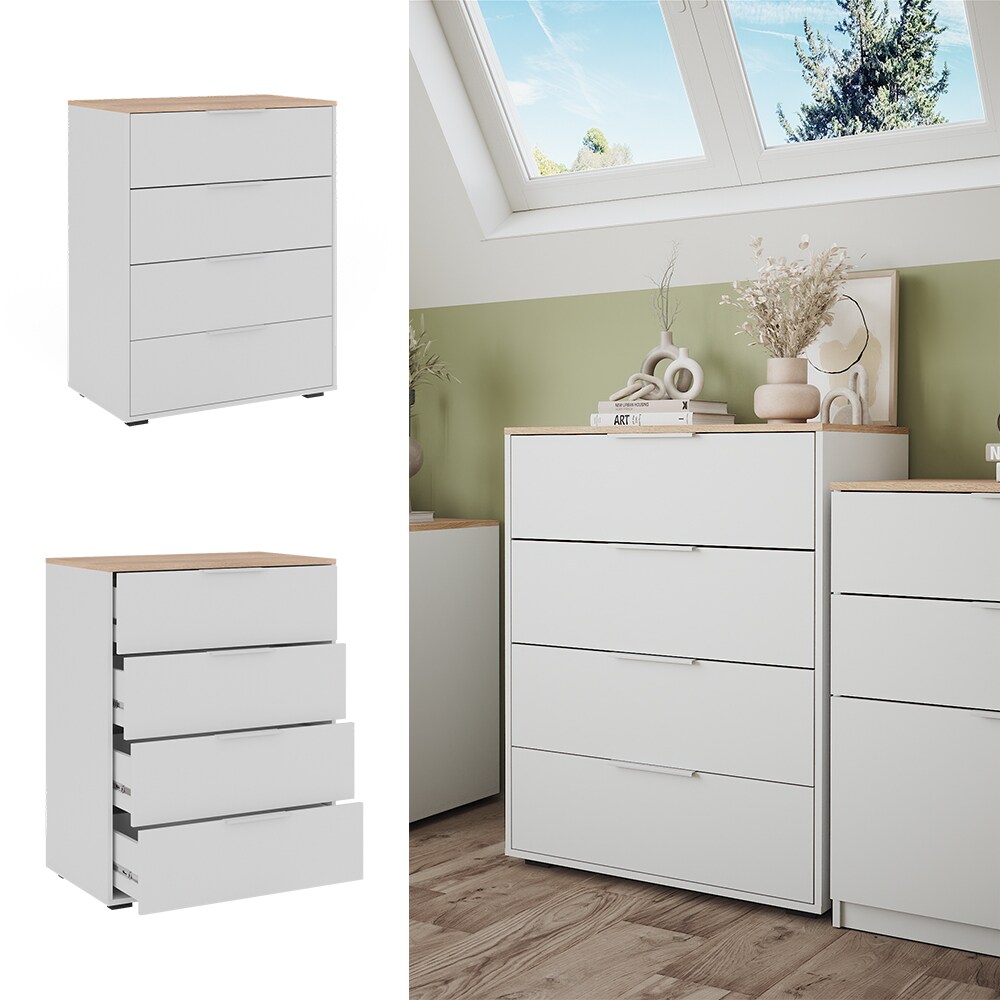 Vicco Sideboard Betti Weiß Sonoma 80 x 102 cm 4 Schubladen