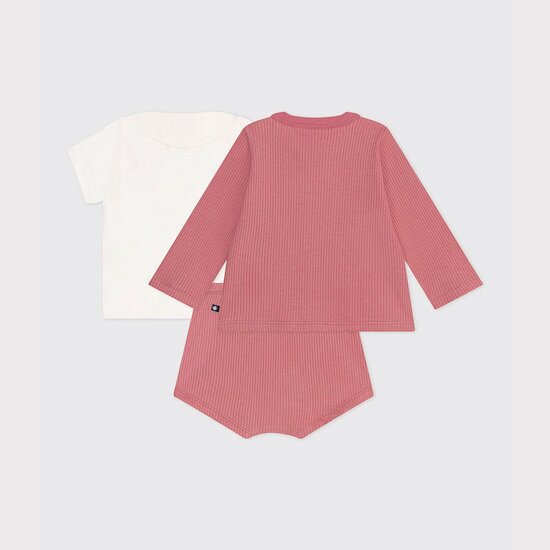 Ensemble naissance trois pièces en coton et t-shirt à col brodé   de               Petit Bateau