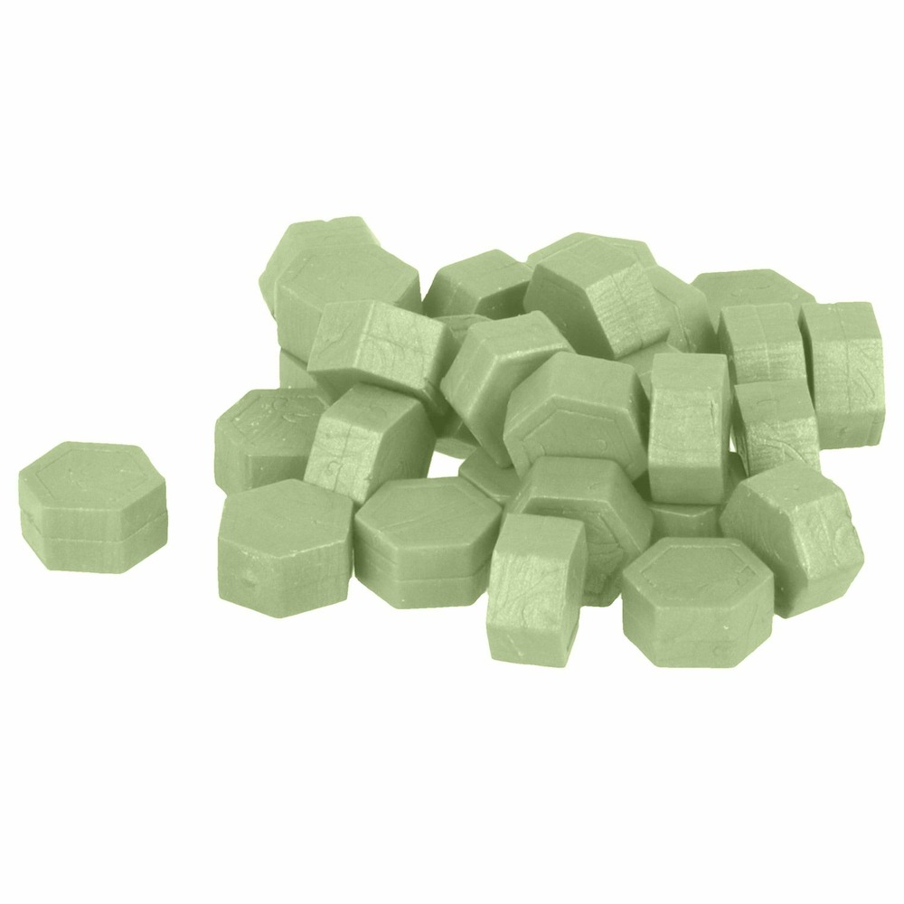 Perles de cire hexagonales - vert clair + rouge