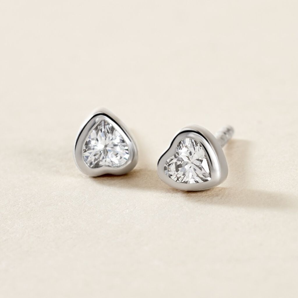 Boucles D'oreilles Puces Happy Argent Blanc Oxyde De Zirconium