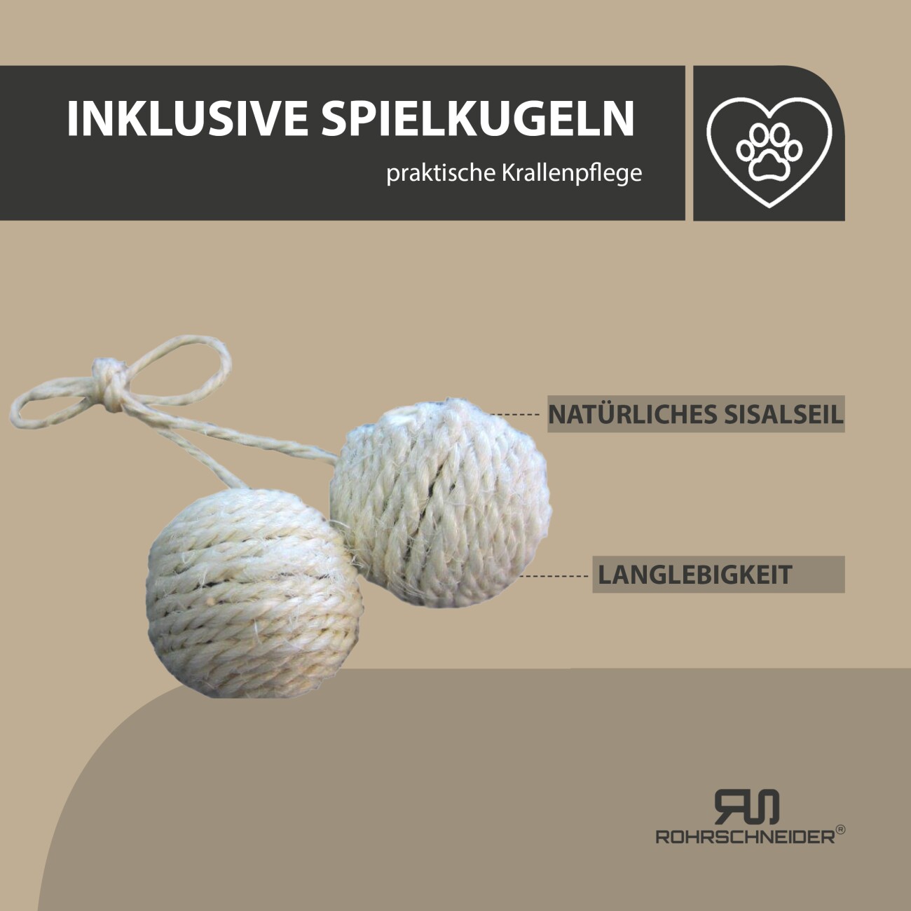 Rohrschneider ® Katzenkletterwand Fenja naturfarben 25 cm, 20 cm, 40 cm