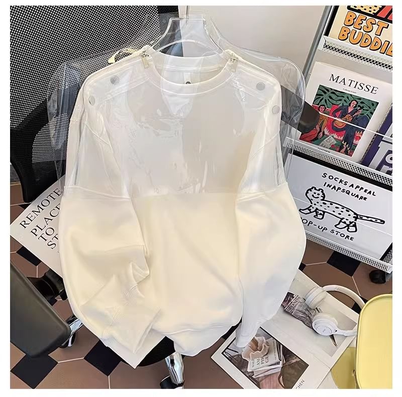 Diphon - Sweatshirt met ronde hals, effen rits en studs