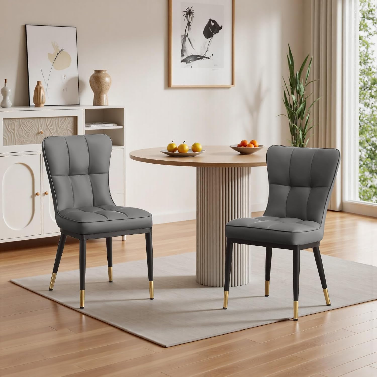 Bekrvio 200KG Belastbar Esszimmerstühle 2Er Set, Kunstleder Stühle Esszimmer（8cm dick）, Einteiliger Metallbeinen Küchenstühle Mit Lehne, Leichter Luxus-Polsterstuhl Fü Küche Esszimmer Wohnzimmer