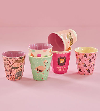 Rice Becher - Melamin - 6 st. - 160 ml - Pink/Jungle Print