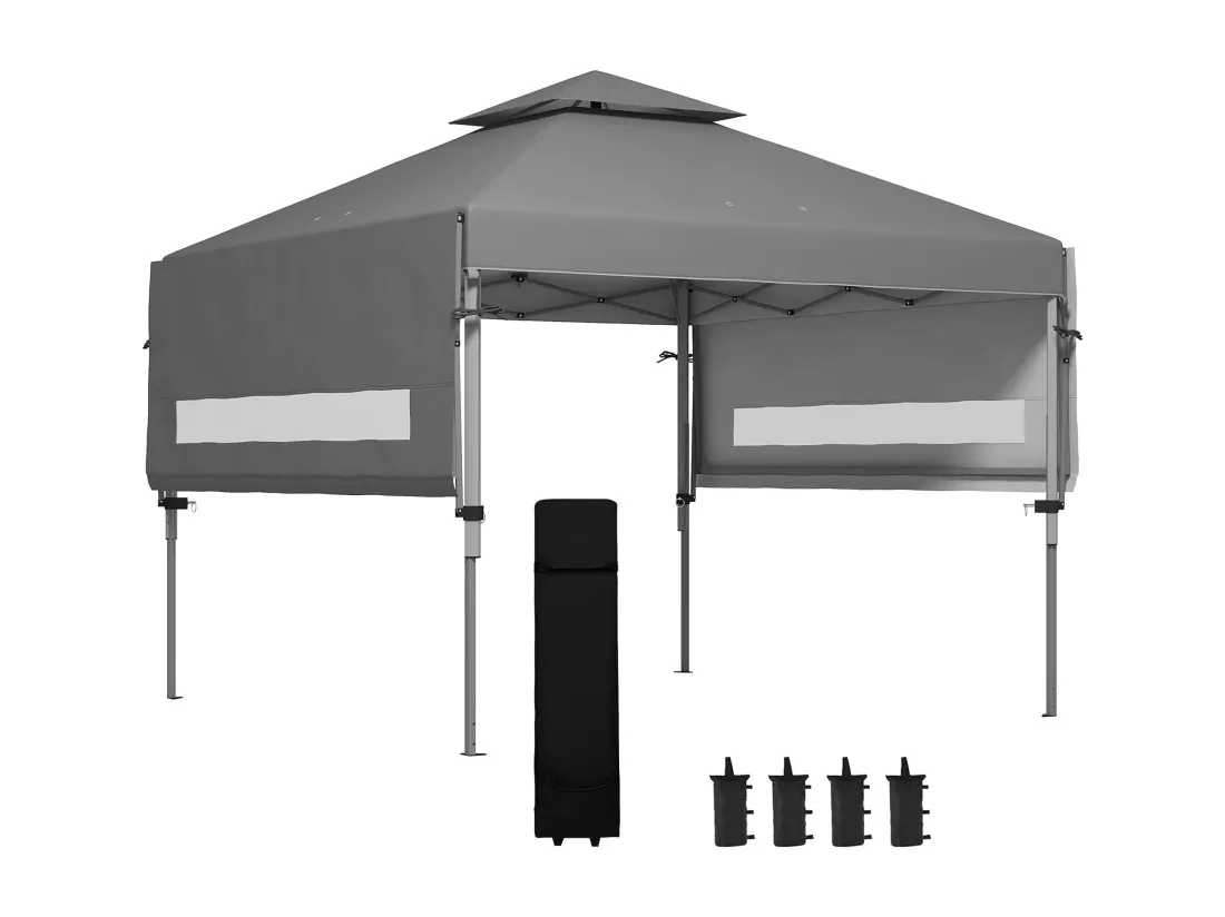 Tonnelle pop-up de jardin barnum pliant 5 x 3 m - sac à de transport à roulettes inclus - acier oxford gris