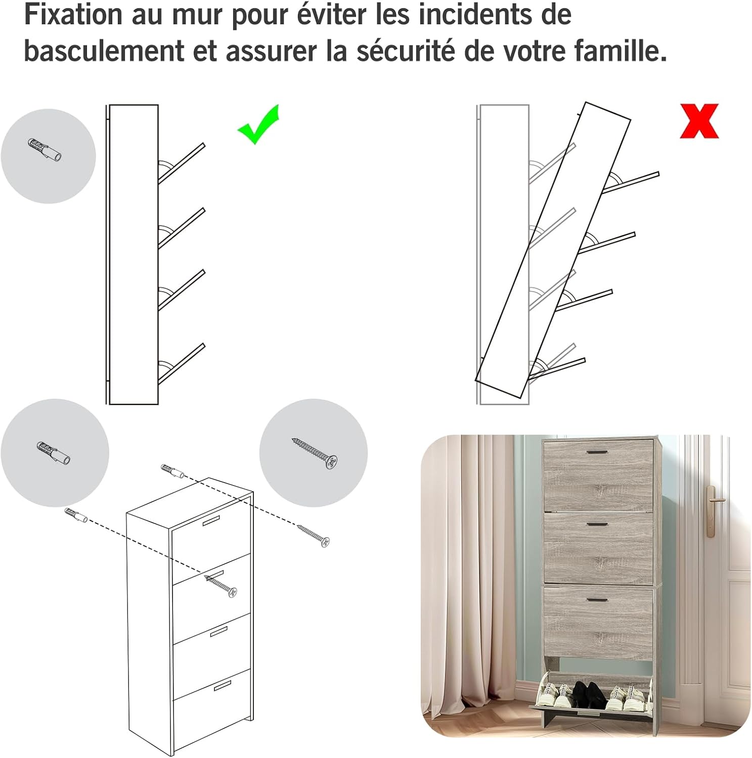 CASABEL Schuhschrank für 24 Paar – Schrank mit großem Fassungsvermögen für Eingangsbereich, Flur – L 60 x T 24 x H 150 cm – helles Holz