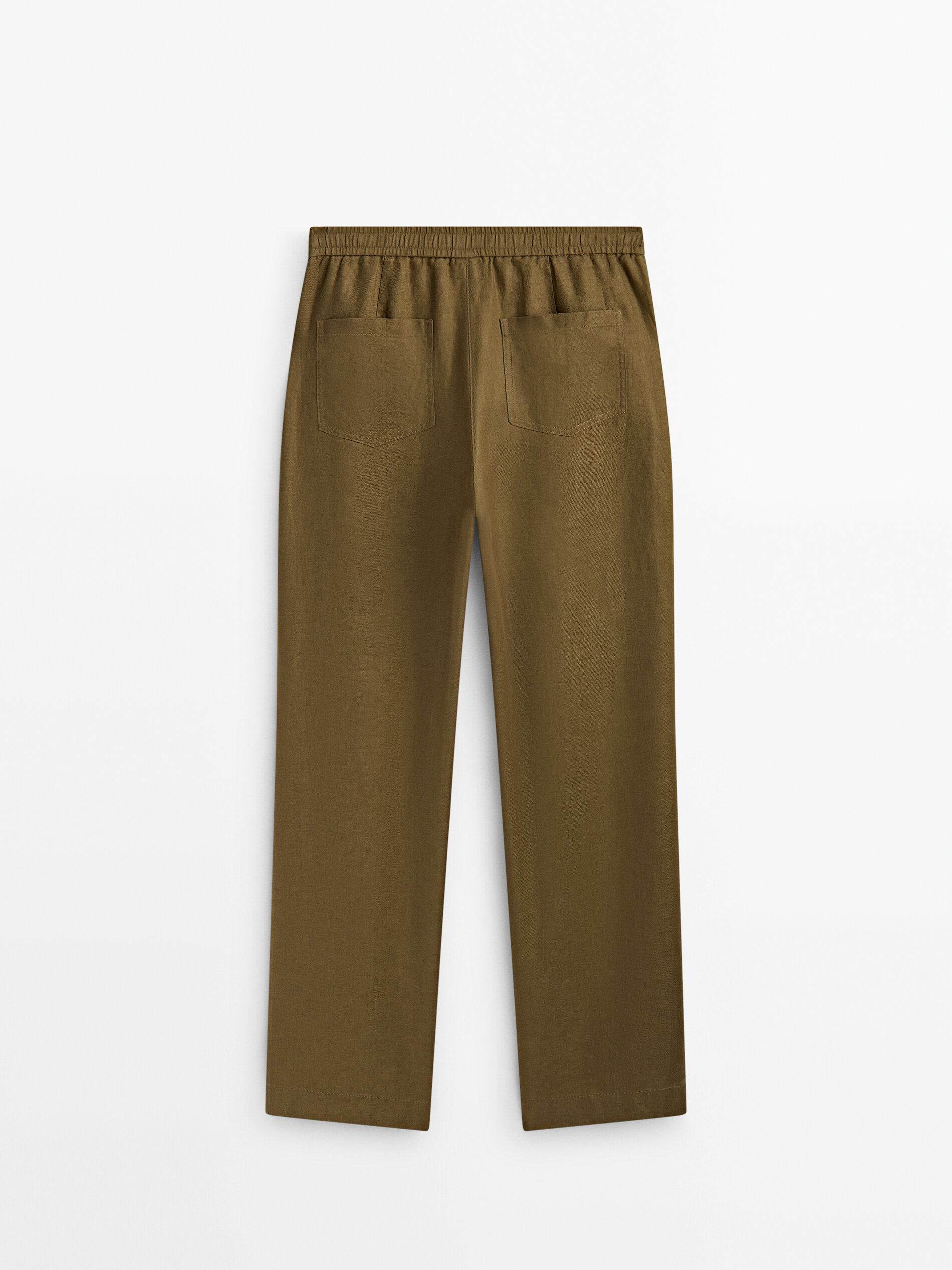 Calças de linho com pregas e modelagem jogger - Cáqui