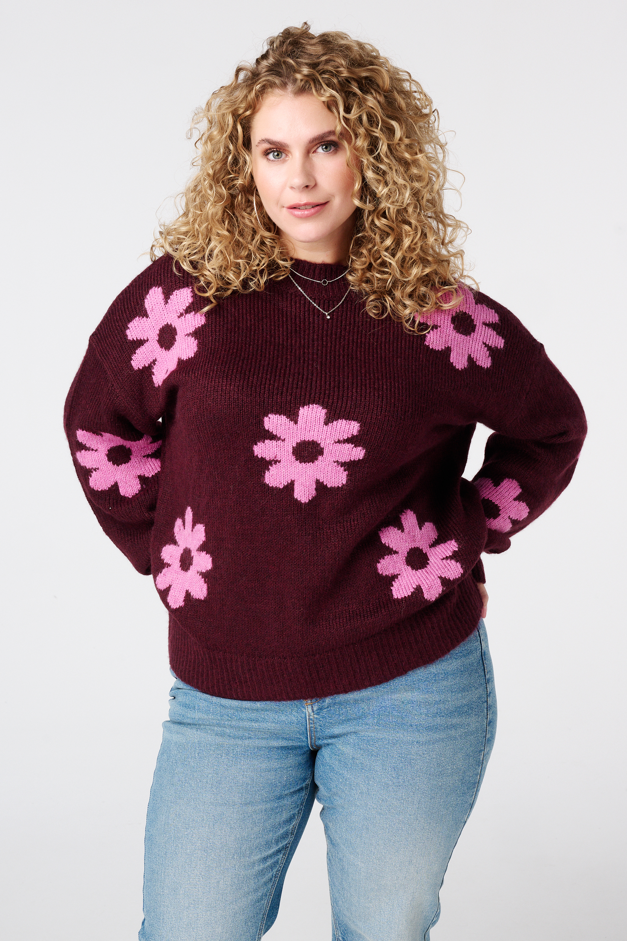 Trui met bloemen print Multi Pink