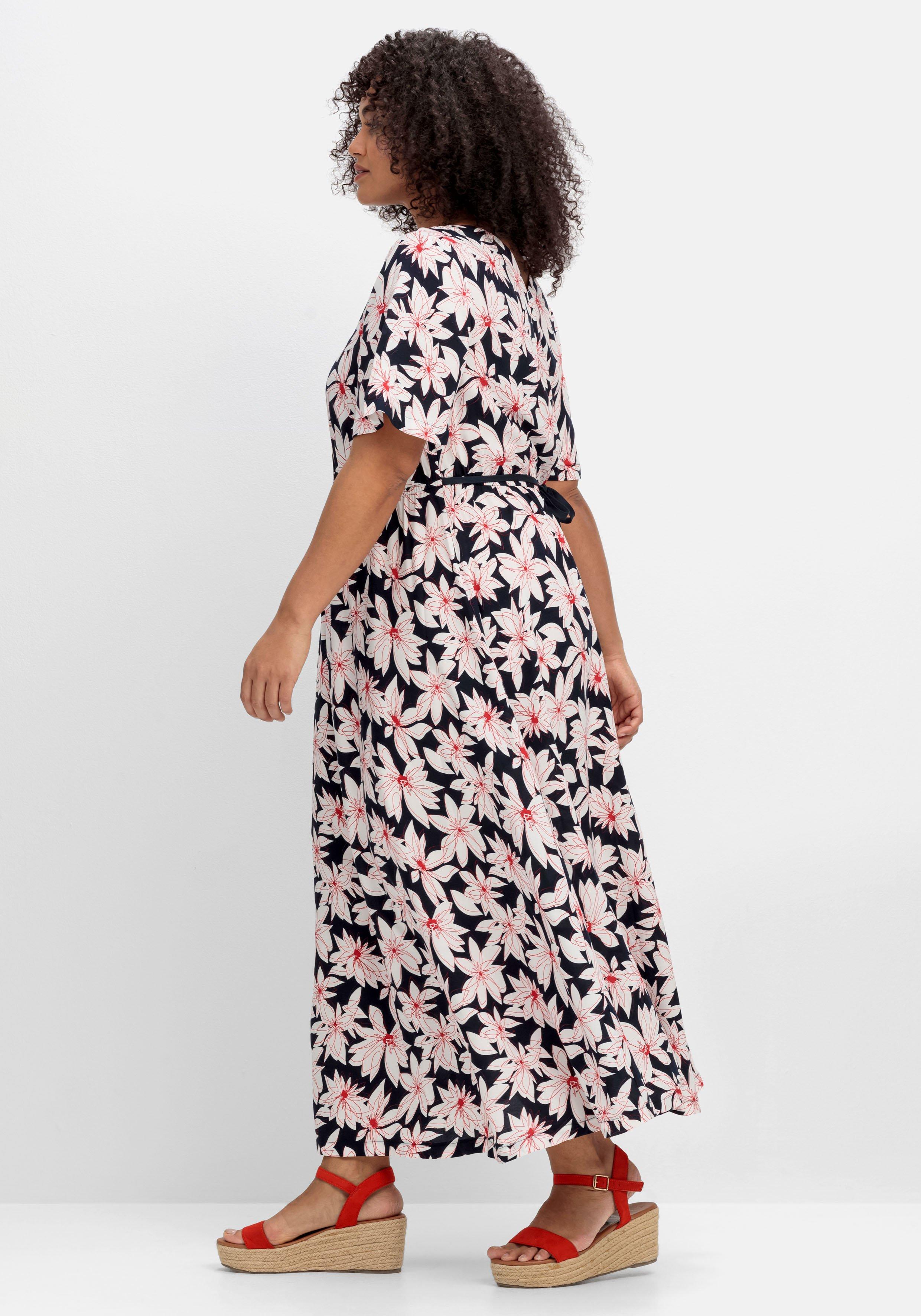 Maxikleid mit Blumenprint und Taillen-Bindeband