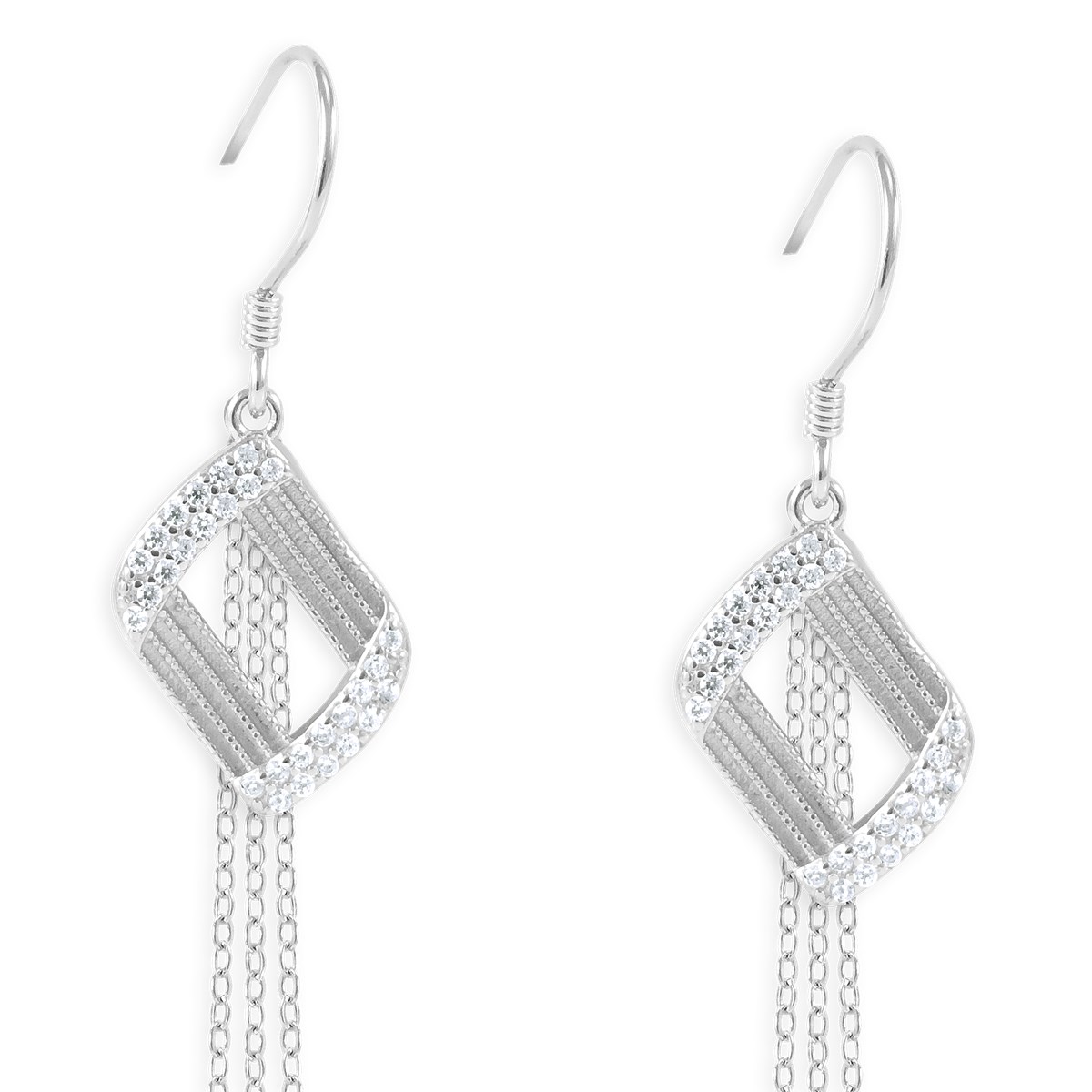 Boucles d'oreilles pendantes en argent 925 rhodié avec oxydes de zirconium