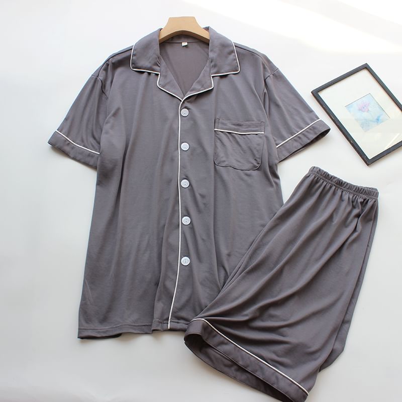 Dogini - Pyjamaset: shirt met korte mouwen, kraag en contrasterende rand + korte broek met elastische taille