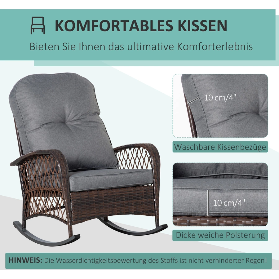 Outsunny Schaukelstuhl mit Sitzkissen braun