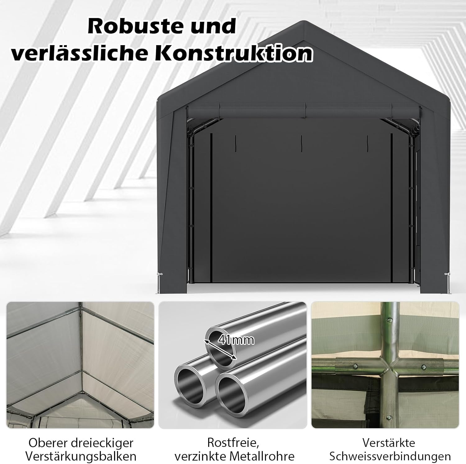 COSTWAY Zeltgarage Carport, 595x300cm, Garagenzelt mit 8 abnehmbaren Seitenwänden, Rolltüren & belüfteten Fenstern, Weidezelt, Lagerzelt, Garage Unterstand, Garagenüberdachung für Auto, SUV, Lkw, Boot