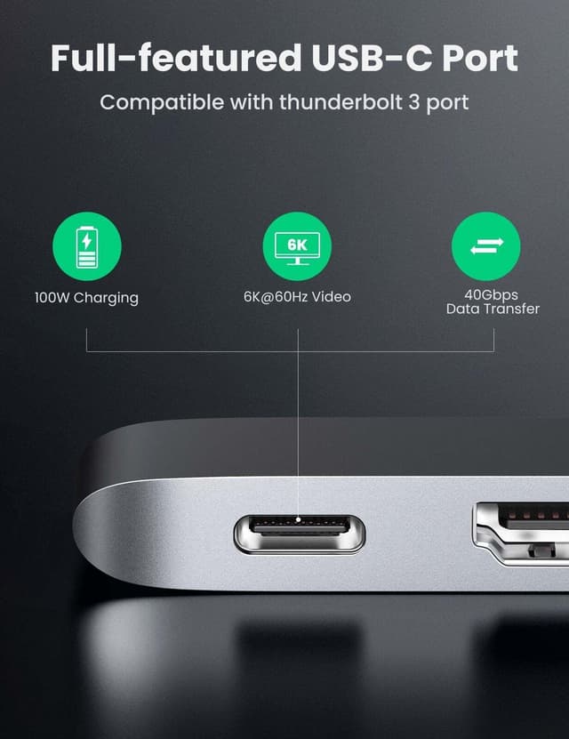Ugreen 5Ports USB-C Docking Station HDMI 4K 30Hz USB C Gen 2 10Gbps PD 87W 3xUSB3.1 Port 5Gbps til MacBook M1, MacBook Pro og MacBook Air