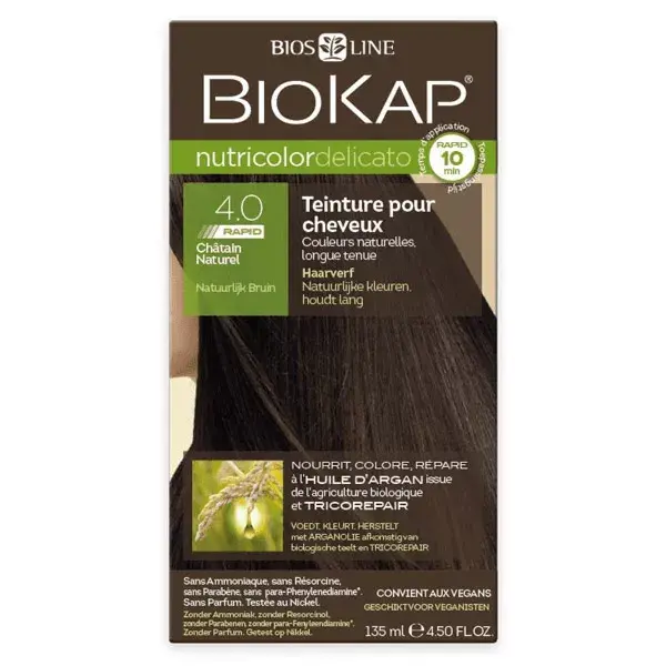 Biokap Nutricolor Delicato Tintura Capilar Rápida 4.0 Castanho Natural 135ml
