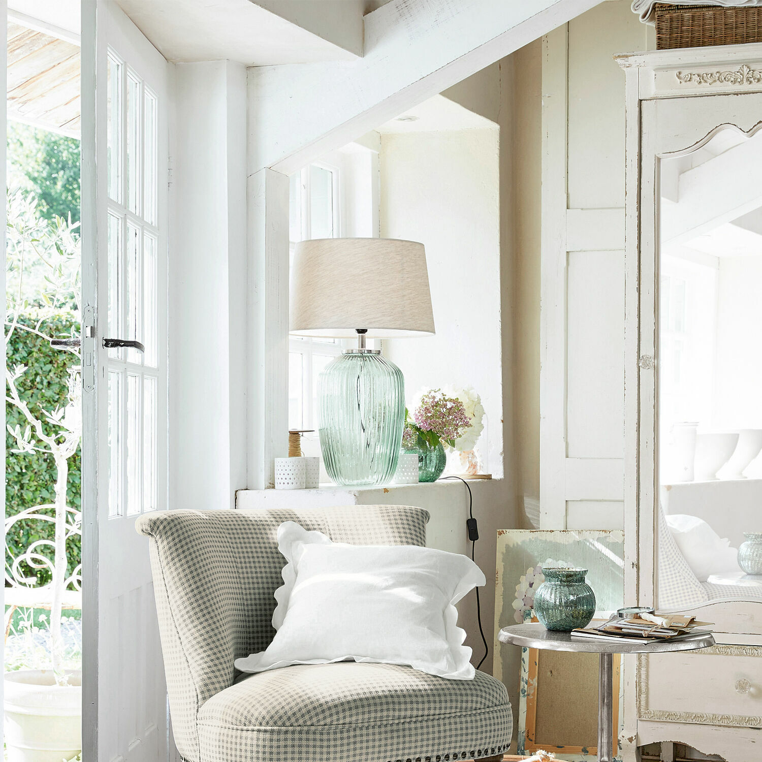Tischlampe Fenis creme/grün
