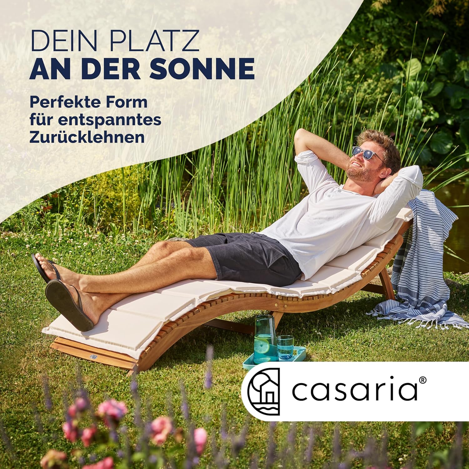 Casaria® Sonnenliege Klappbar Holz FSC®-Zertifiziert 320kg Belastbarkeit 190x60cm Tragegriff Kofferfunktion Garten Balkon Terrasse Gartenliege Klappliege Akazie