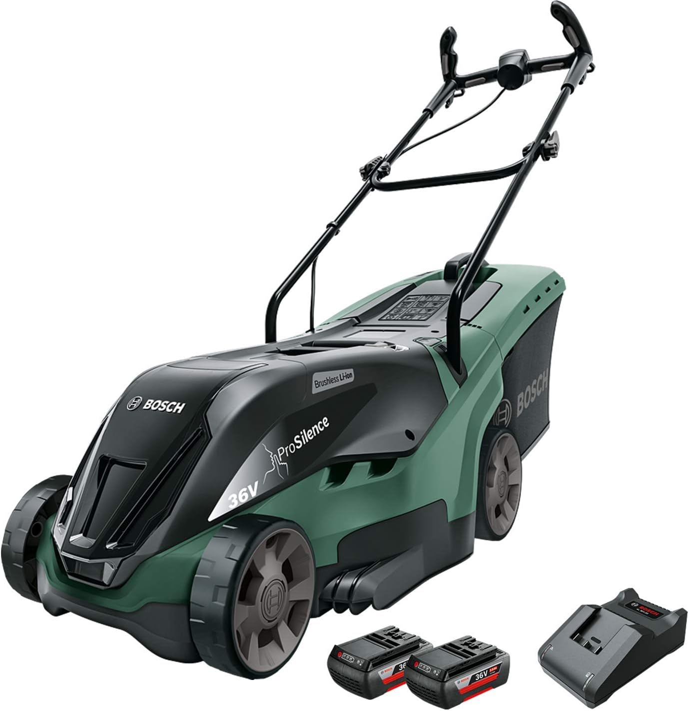 Bosch Cordless Lawnmower UniversalRotak 36-560 (36 Volt, 2x Battery 2.0 Ah, Cutting Width: 36 cm, Lawns up to 560 m², in Carton packaging)