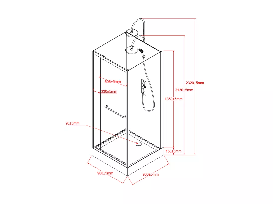 Cabine de douche installation réversible et hauteur ajustable - Noir - L90 x l90 x H213/232 cm - DAMILU