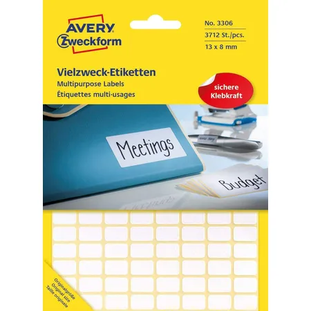 Avery Zweckform 3306 Vielzweck Etiketten 13 x 8 mm, 29 Bogen/3.712 Etiketten, weiß