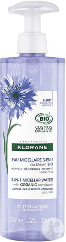 Klorane Bleuet Bio Eau Micellaire 3en1 Nettoie Démaquille & Hydrate Visage Et Yeux 400ml