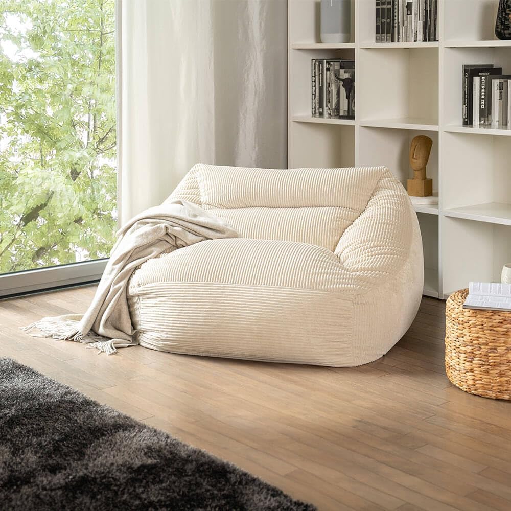Home Deluxe - Sitzsack Cozy - Stoff: Samt Cord, Farbe: Beige - Maße: 100 x 88 x 80 cm, inkl. Füllung I Sitzmöbel Bean Bag Sitzsäcke
