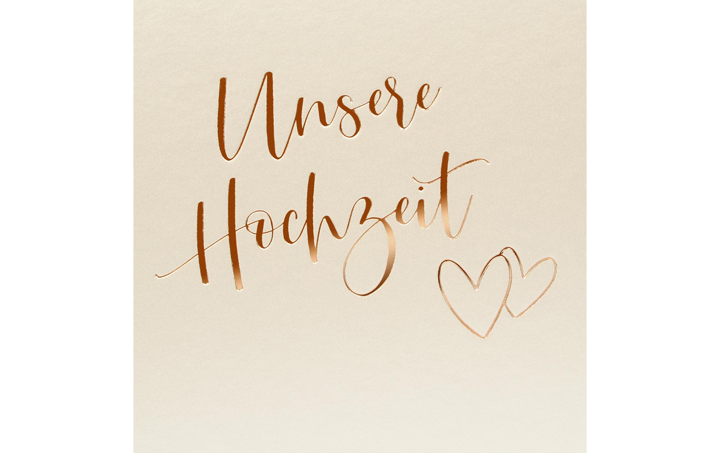 Hochzeitsalbum Herzklopfen 30 x 31 cm, 60 Seiten, BeigeHochzeitsalbum mit Roségoldprägung