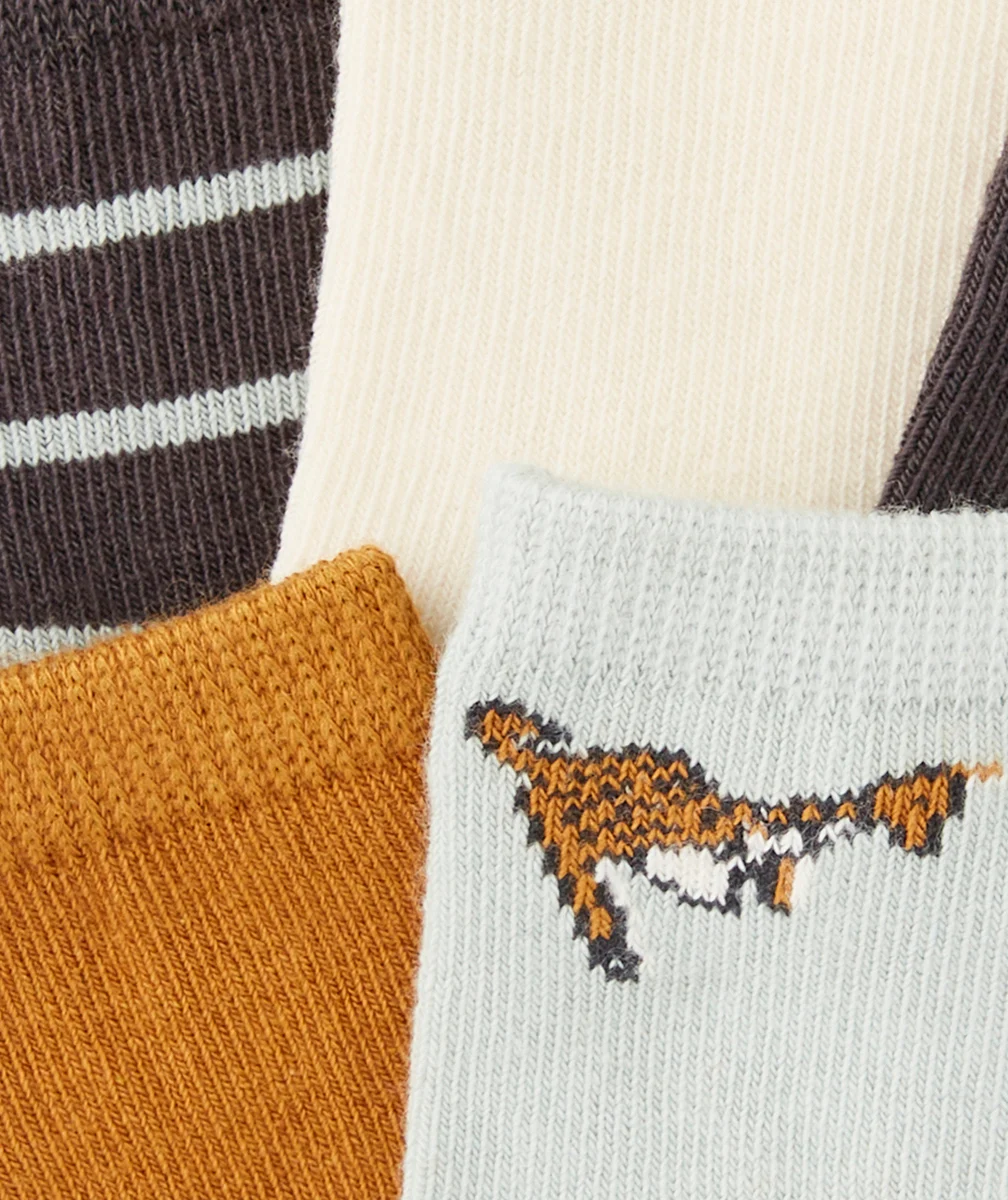 LOT DE 5 CHAUSSETTES BÉBÉ GARÇON AVEC MOTIFS ANIMAUX UNIS ET RAYURES