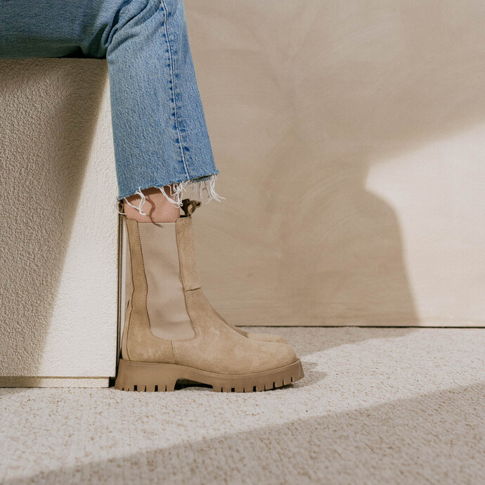 Bottines à plateformes  en croute beige