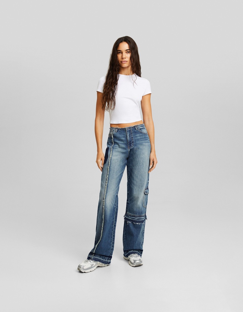 calças jeans com patch de denim dos anos 90