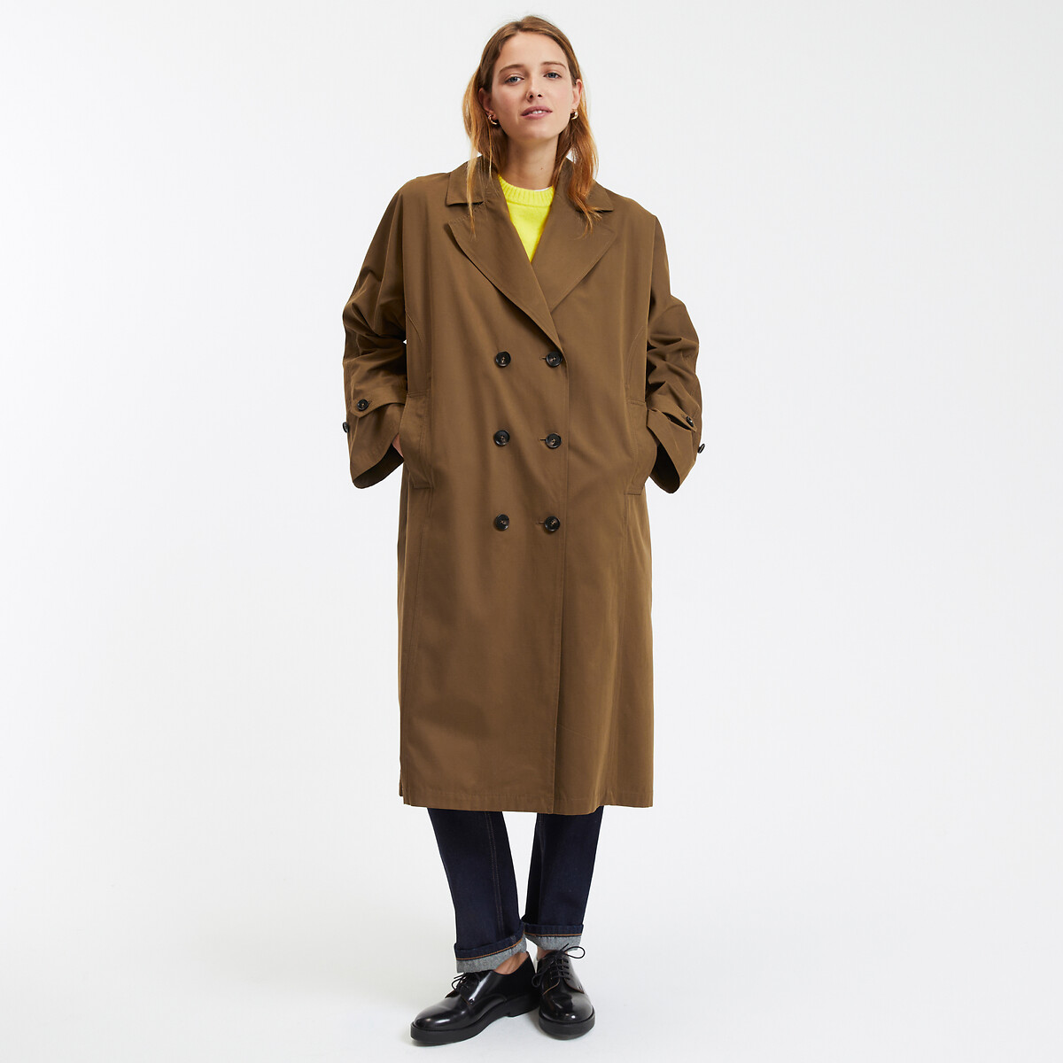 COLEÇÃO LA REDOUTE<br>Trench coat longo oversized com fileira dupla de botões