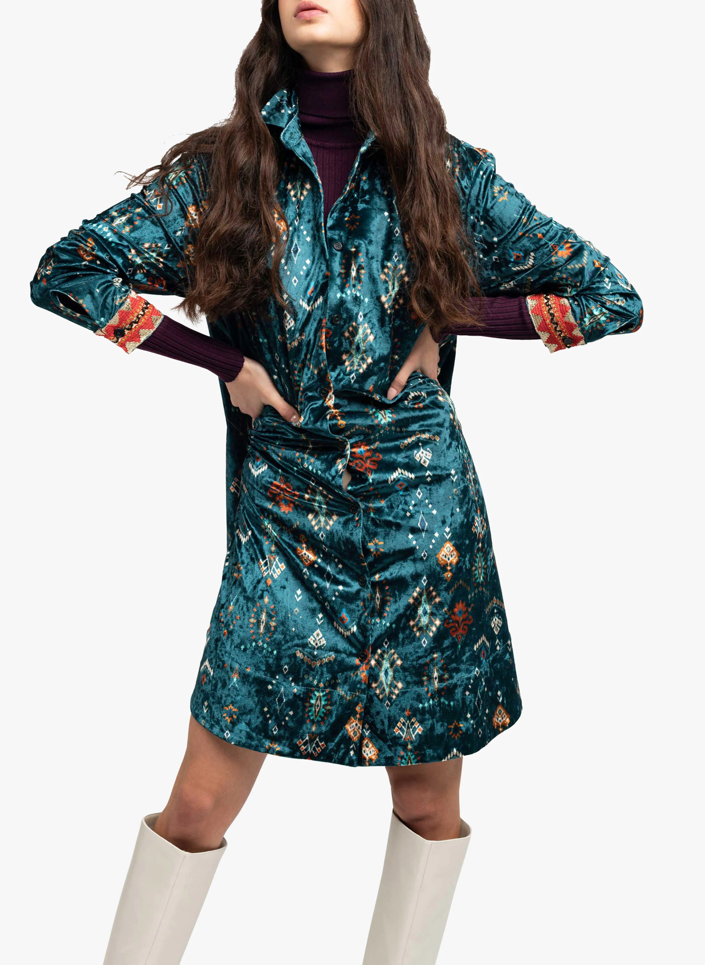 ROSARIA - Robe courte à motif ethnique | Vert