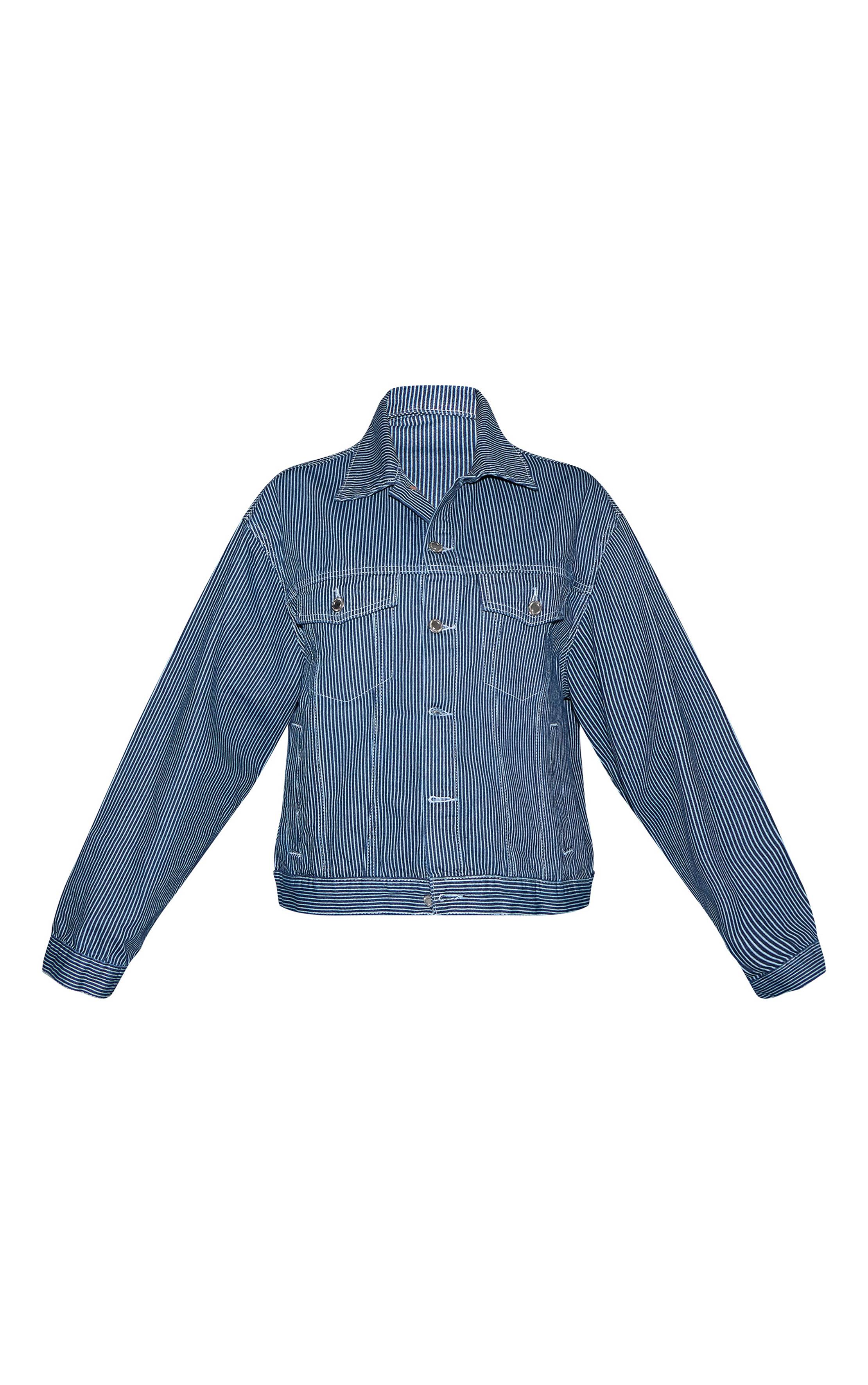 Bleu Foncé Veste En Jean Classique À Rayures