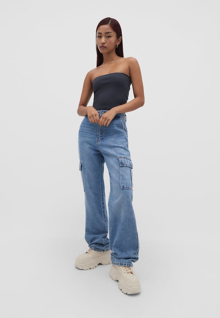 calça cargo de corte reto