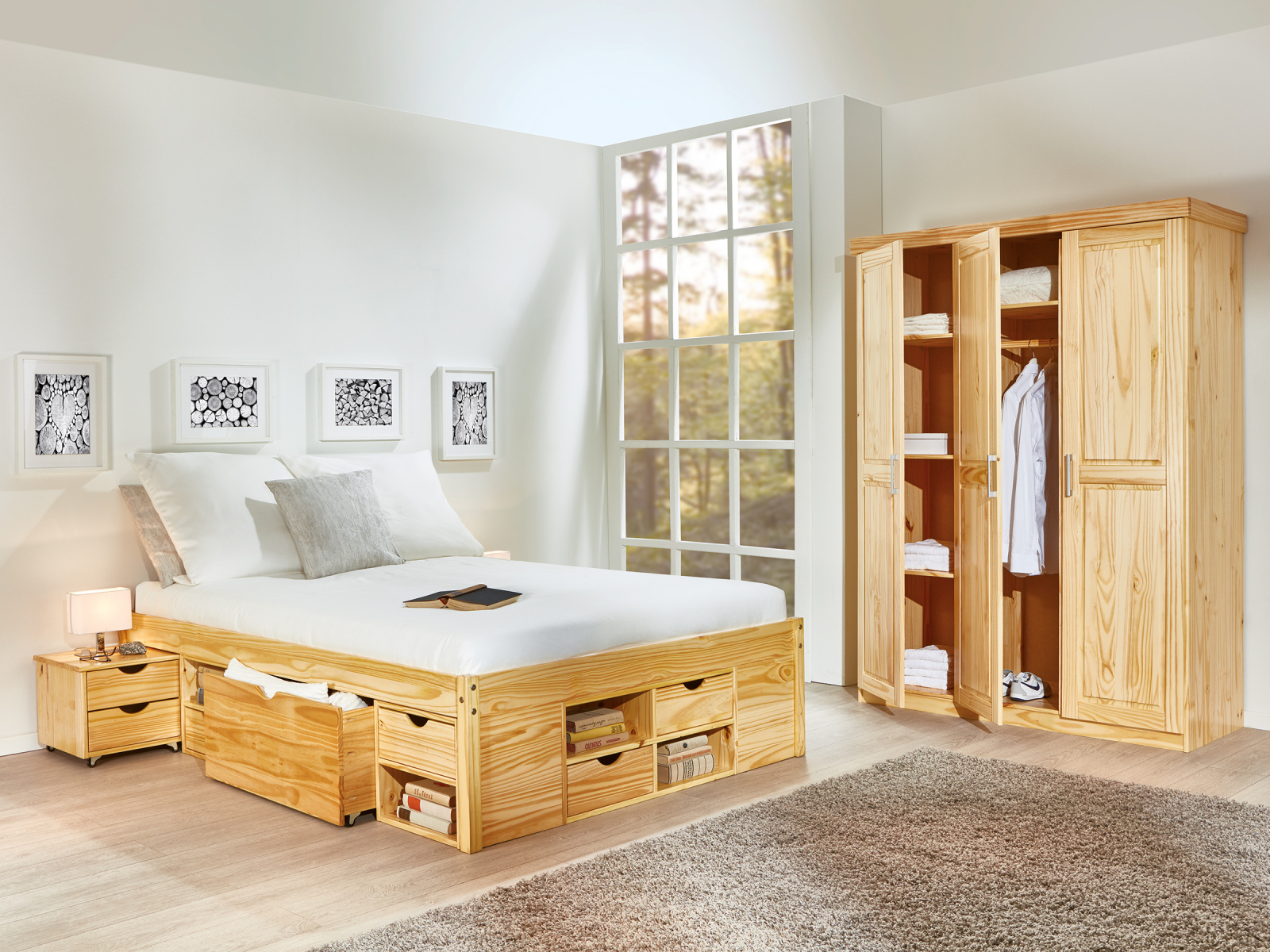 Funktionsbett Claas - natur - Massivholz - 140x200 cm